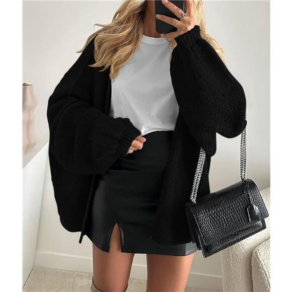 Womens Oversized Cardigan Sweaters Black - Picture 2 of 6